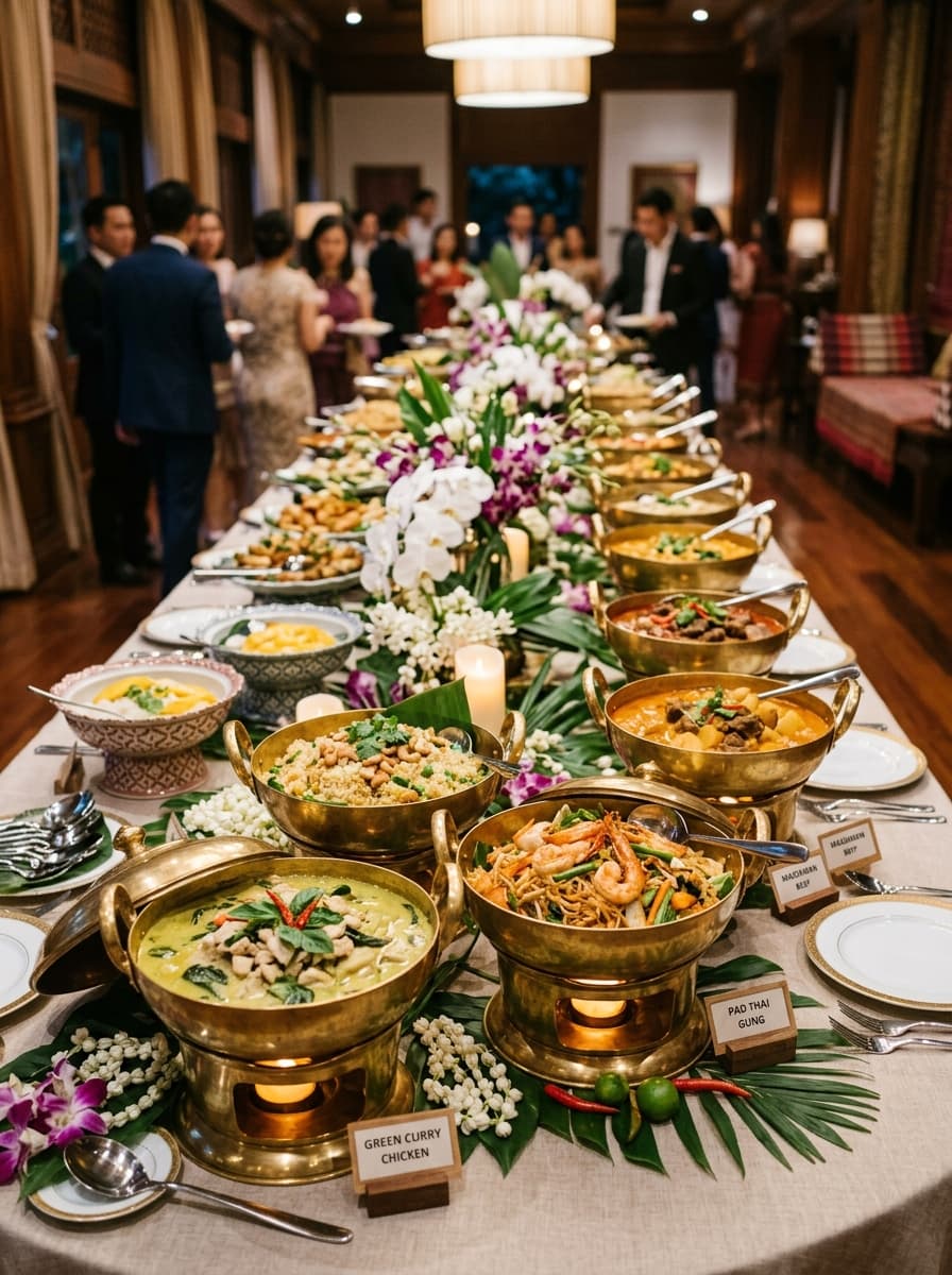 ไลน์บุฟเฟต์อาหารไทยตกแต่งสวยงาม